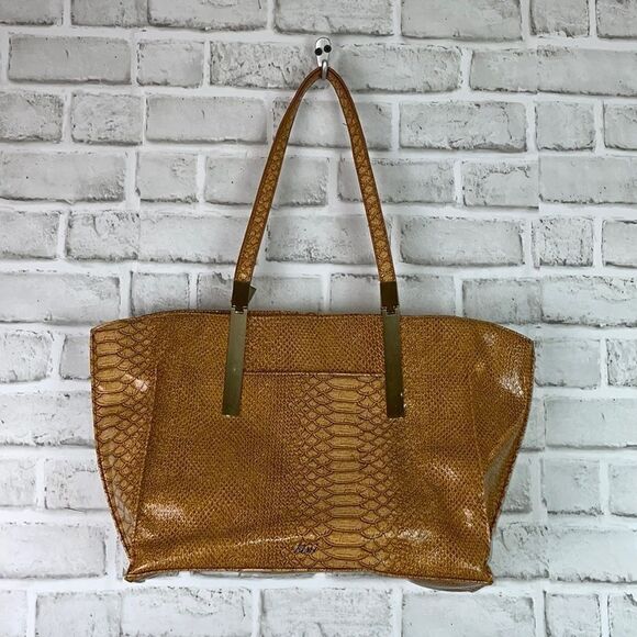 BINI Faux Leather Snake Print Tote Golden Mustard Color Large Size - Picture 1 of 13